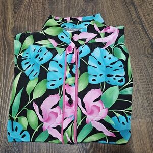 Maggy L Vintage Women's Silk Blouse Multifloral Size 12 Quarter Sleeve Silk